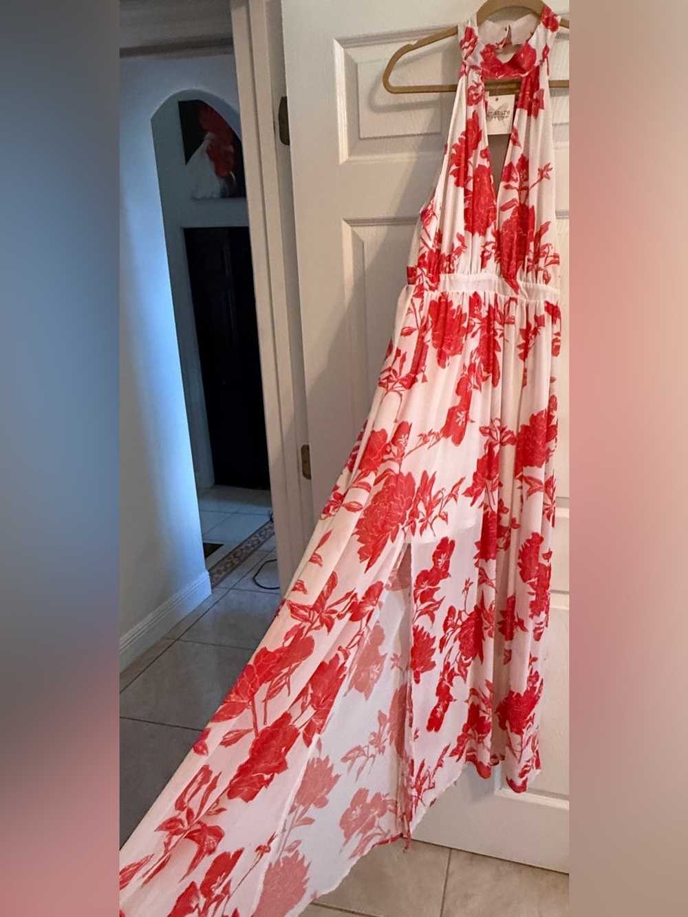 the room Coral-Red Floral Dress